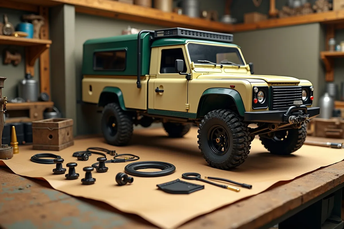 A camper shell clamp kit and rubber seals laid out on a warm workbench beside a canopy